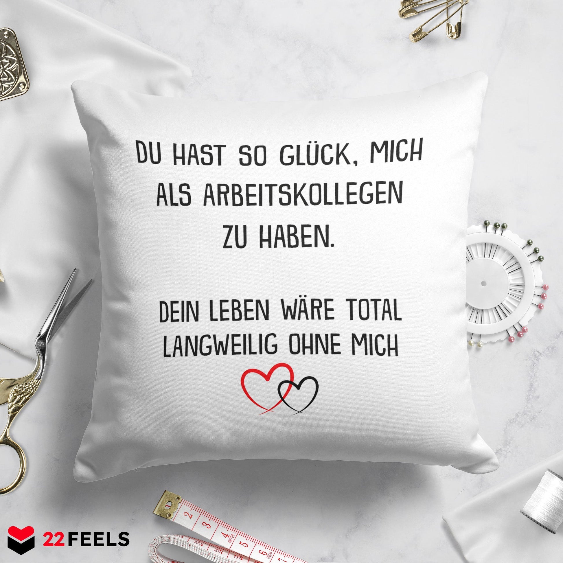 22Feels® Geschenk für Arbeitskollegen von einem männlichen Arbeitskollegen - Kissen mit Spruch (Weiss 40x40cm)-Kissen Weiss 40x40-22Feels