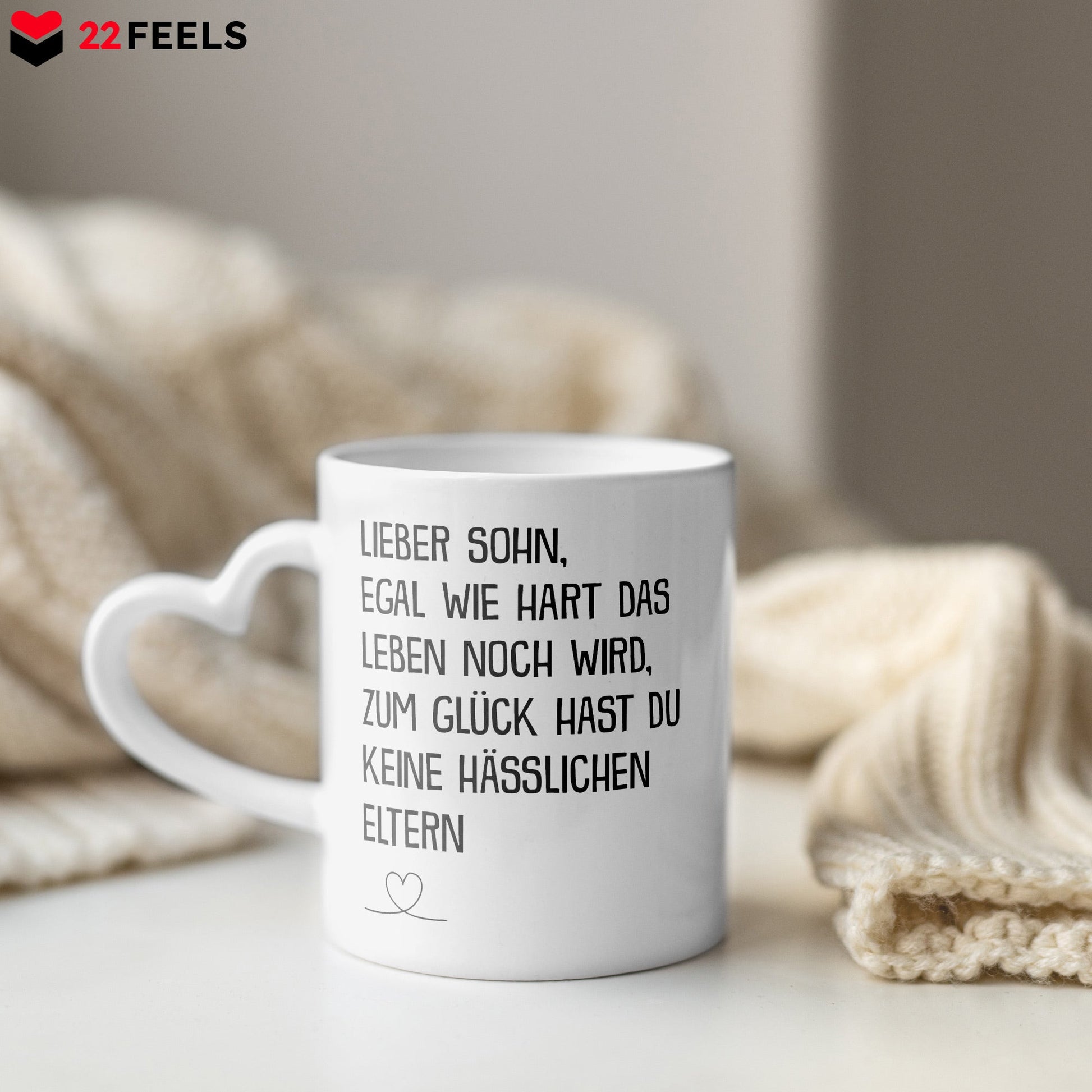22Feels® Sohn Geschenk - Tasse mit Spruch (Herzhenkel, Weiss, 320ml)-Tasse Weiss Herzhenkel 320ml-22Feels