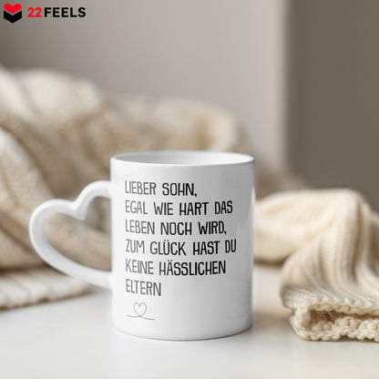 22Feels® Sohn Geschenk - Tasse mit Spruch (Herzhenkel, Weiss, 320ml)-Tasse Weiss Herzhenkel 320ml-22Feels