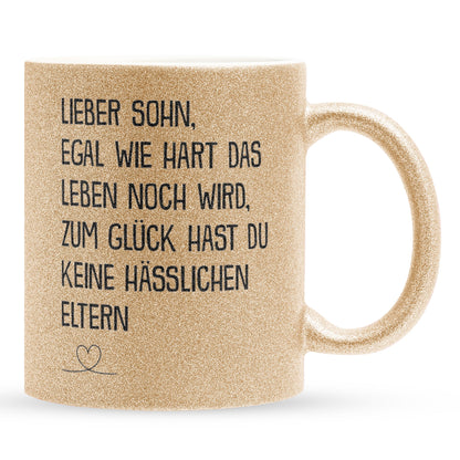 22Feels® Sohn Geschenk - Glitzertasse mit Spruch (Gold, 320ml)-Glitzertasse Gold 320ml-22Feels