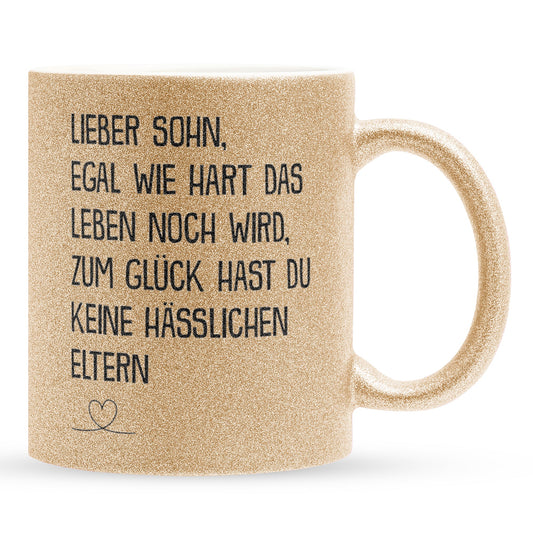 22Feels® Sohn Geschenk - Glitzertasse mit Spruch (Gold, 320ml)-Glitzertasse Gold 320ml-22Feels