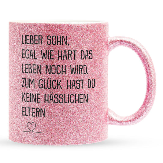 22Feels® Sohn Geschenk - Glitzertasse mit Spruch (Pink, 320ml)-Glitzertasse Pink 320ml-22Feels