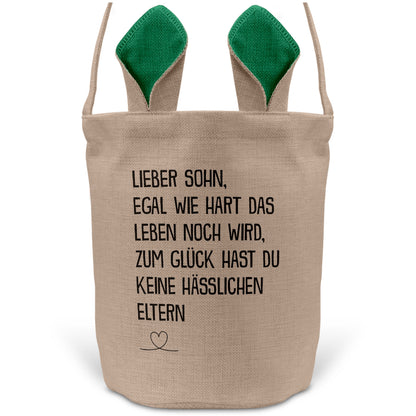 22Feels® Sohn Kinder Osterkorb mit Henkel Ostergeschenk Tragetasche Ostern Deko Osternest Körbchen Hasenohren (Beige/Grün)-Ostern Tragetasche-22Feels
