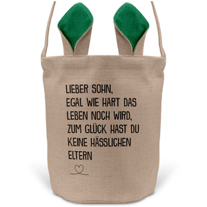 22Feels® Sohn Kinder Osterkorb mit Henkel Ostergeschenk Tragetasche Ostern Deko Osternest Körbchen Hasenohren (Beige/Grün)-Ostern Tragetasche-22Feels