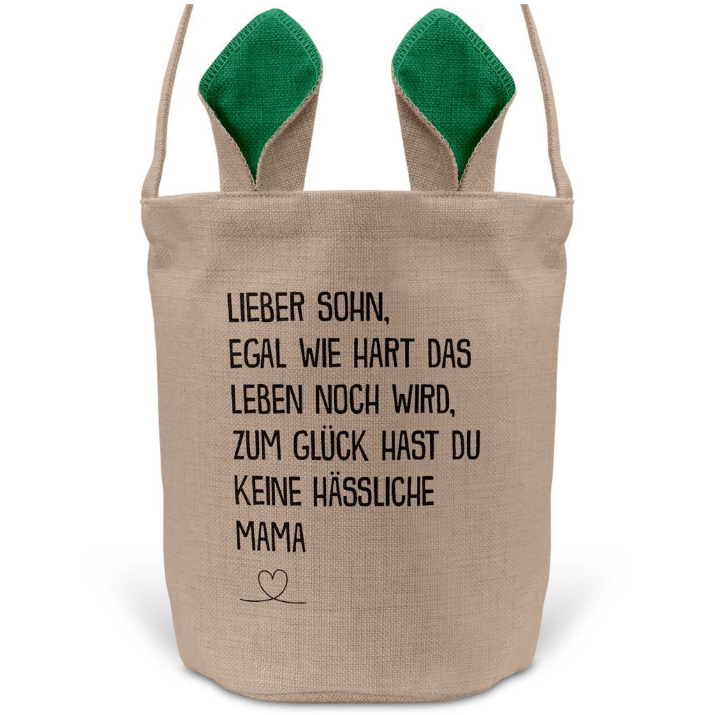 22Feels® Sohn Osterkorb von Mama Kinder mit Henkel Ostergeschenk Tragetasche Ostern Deko Osternest Körbchen Hasenohren (Beige/Grün)-Ostern Tragetasche-22Feels