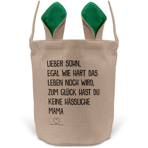 22Feels® Sohn Osterkorb von Mama Kinder mit Henkel Ostergeschenk Tragetasche Ostern Deko Osternest Körbchen Hasenohren (Beige/Grün)-Ostern Tragetasche-22Feels