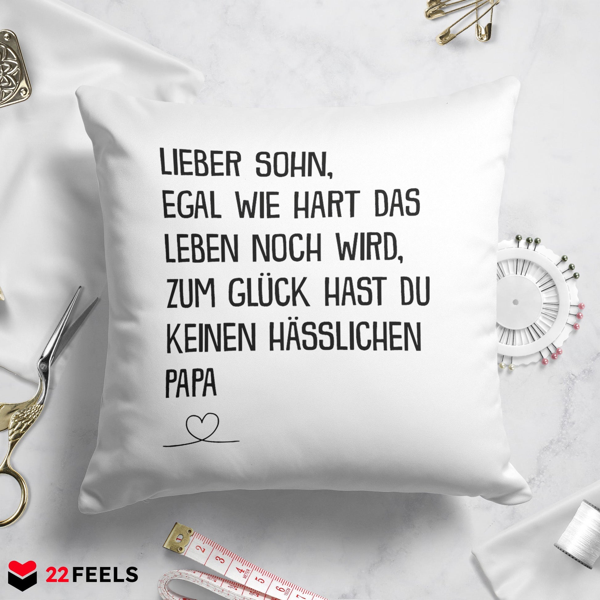 22Feels® Sohn Geschenk vom Papa - Kissen mit Spruch (Weiss 40x40cm)-Kissen Weiss 40x40-22Feels