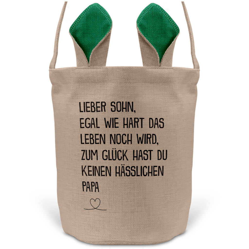 22Feels® Sohn Osterkorb von Papa Kinder mit Henkel Ostergeschenk Tragetasche Ostern Deko Osternest Körbchen Hasenohren (Beige/Grün)-Ostern Tragetasche-22Feels