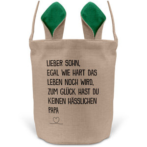 22Feels® Sohn Osterkorb von Papa Kinder mit Henkel Ostergeschenk Tragetasche Ostern Deko Osternest Körbchen Hasenohren (Beige/Grün)-Ostern Tragetasche-22Feels