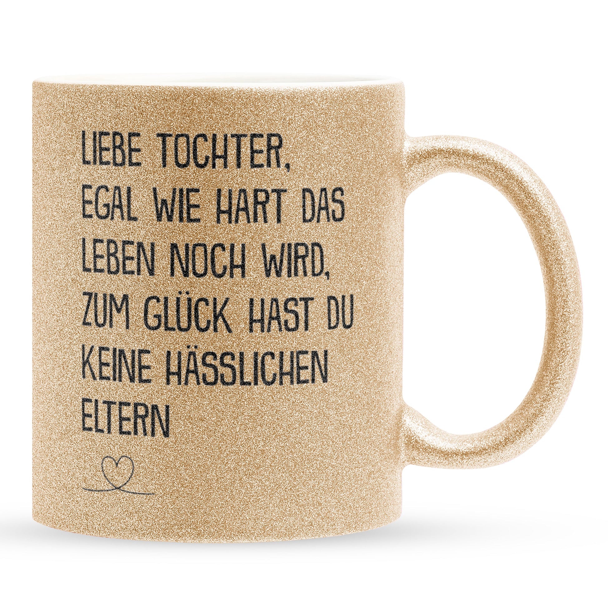 22Feels® Tochter Geschenk - Glitzertasse mit Spruch (Gold, 320ml)-Glitzertasse Gold 320ml-22Feels