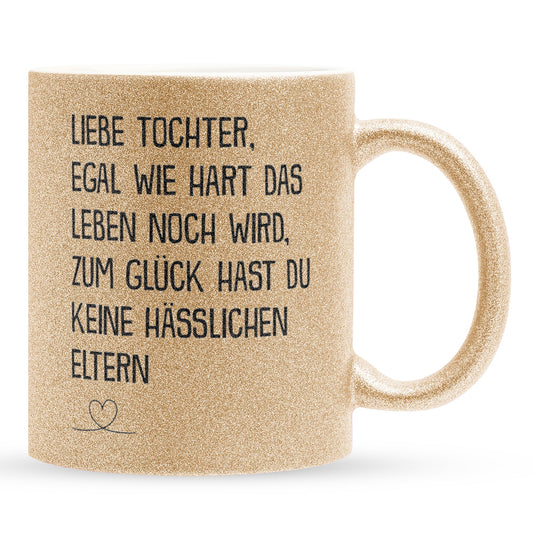 22Feels® Tochter Geschenk - Glitzertasse mit Spruch (Gold, 320ml)-Glitzertasse Gold 320ml-22Feels