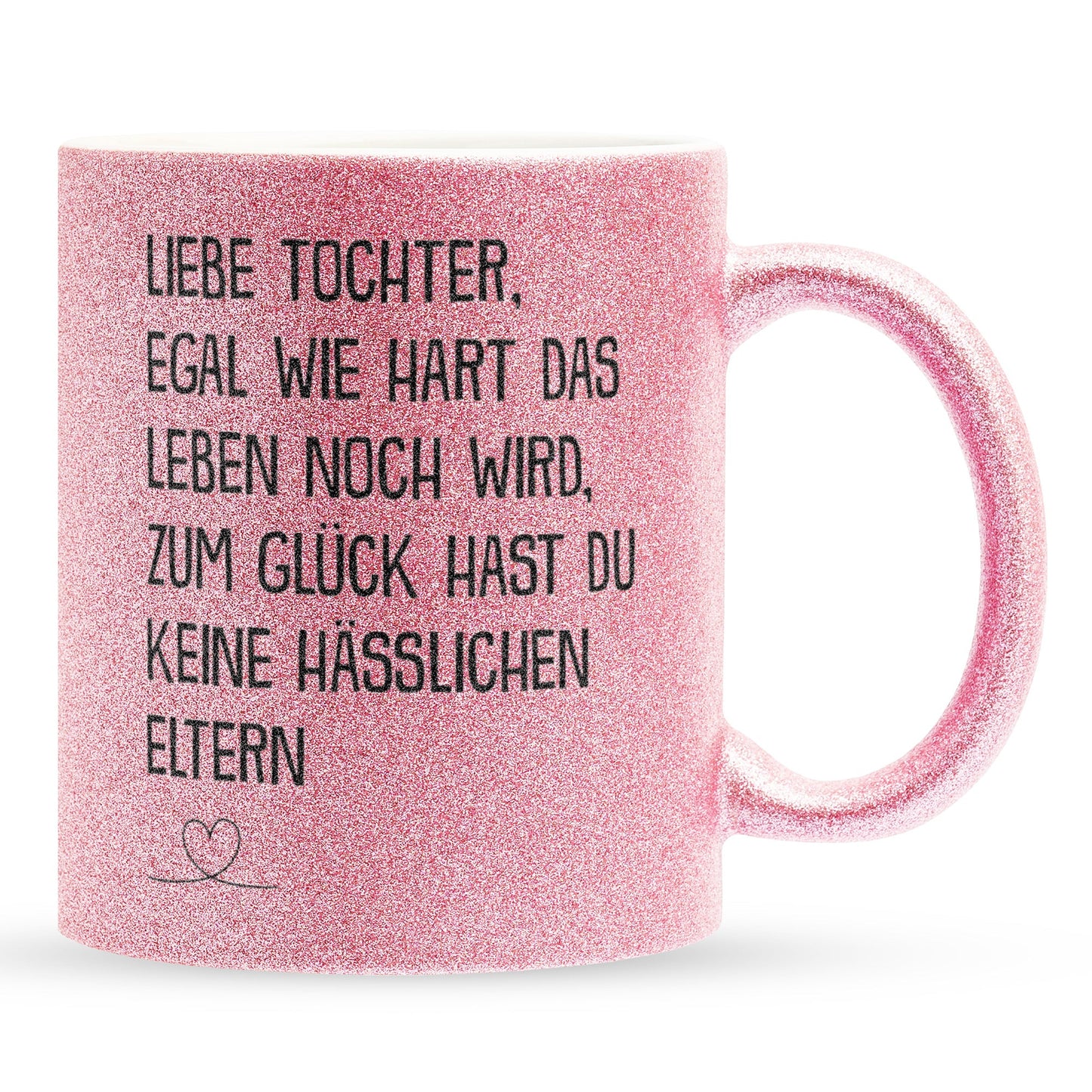 22Feels® Tochter Geschenk - Glitzertasse mit Spruch (Pink, 320ml)-Glitzertasse Pink 320ml-22Feels