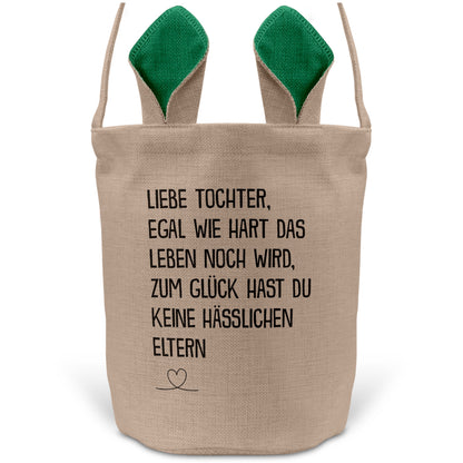 22Feels® Tochter Kinder Osterkorb mit Henkel Ostergeschenk Tragetasche Ostern Deko Osternest Körbchen Hasenohren (Beige/Grün)-Ostern Tragetasche-22Feels