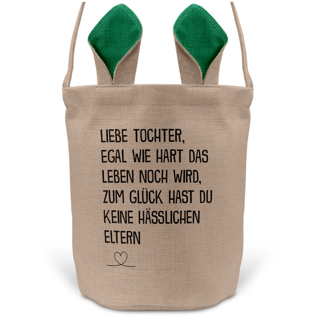 22Feels® Tochter Kinder Osterkorb mit Henkel Ostergeschenk Tragetasche Ostern Deko Osternest Körbchen Hasenohren (Beige/Grün)-Ostern Tragetasche-22Feels