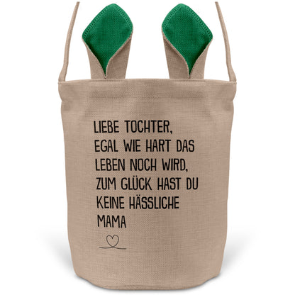 22Feels® Tochter Osterkorb von Mama Kinder mit Henkel Ostergeschenk Tragetasche Ostern Deko Osternest Körbchen Hasenohren (Beige/Grün)-Ostern Tragetasche-22Feels