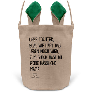 22Feels® Tochter Osterkorb von Mama Kinder mit Henkel Ostergeschenk Tragetasche Ostern Deko Osternest Körbchen Hasenohren (Beige/Grün)-Ostern Tragetasche-22Feels