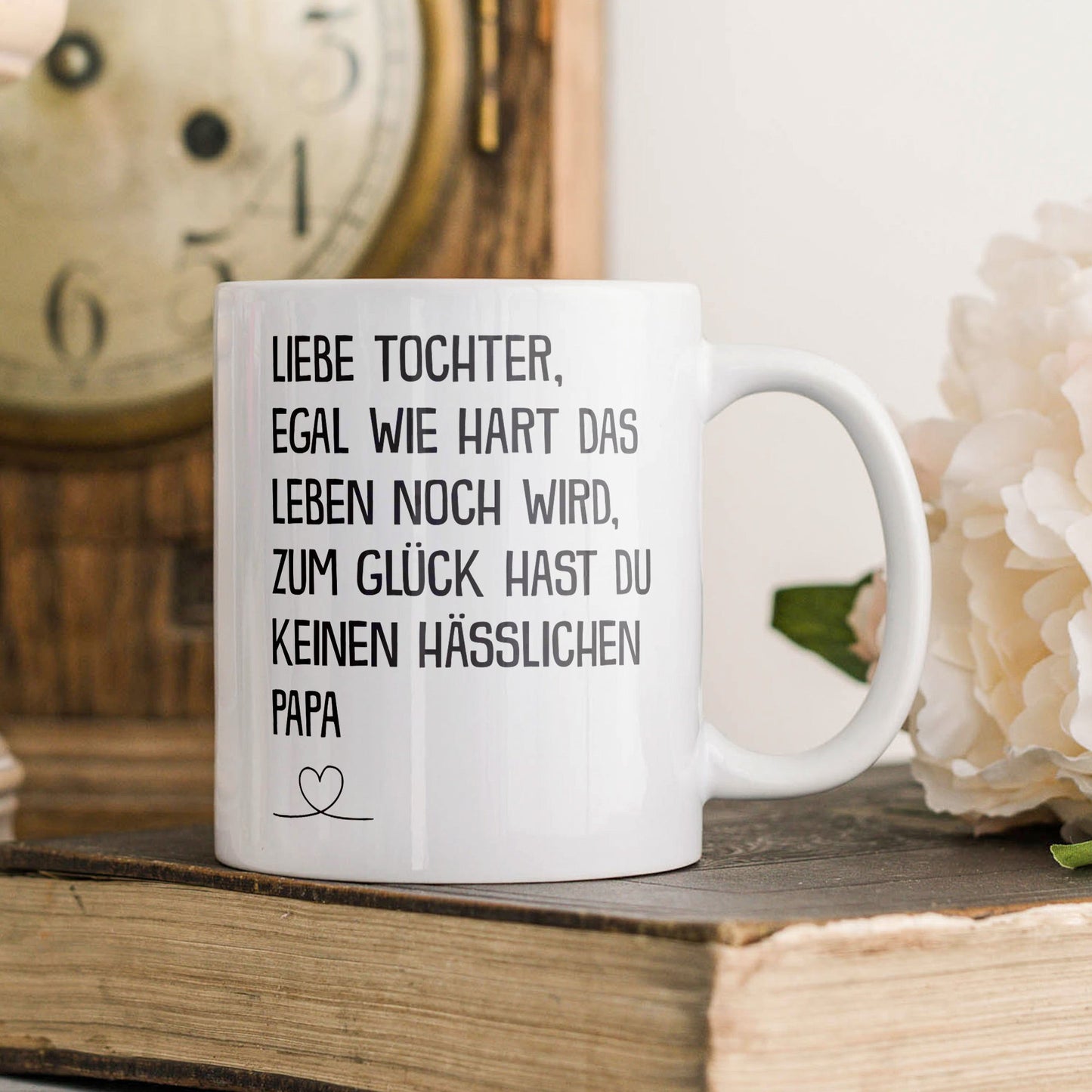 22Feels® Geschenk für Tochter von Papa - Tasse mit Spruch: Egal Wie Hart (Weiss, 320ml)-Weisse Tasse 320ml-22Feels