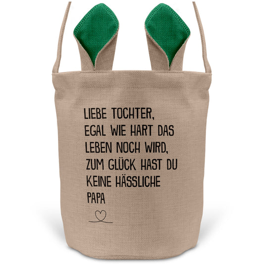22Feels® Tochter Osterkorb von Papa Kinder mit Henkel Ostergeschenk Tragetasche Ostern Deko Osternest Körbchen Hasenohren (Beige/Grün)-Ostern Tragetasche-22Feels