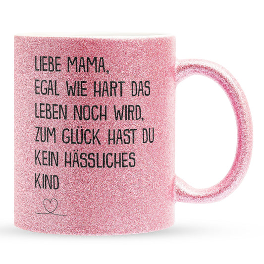 22Feels® Mama Geschenk - Glitzertasse mit Spruch (Pink, 320ml)-Glitzertasse Pink 320ml-22Feels