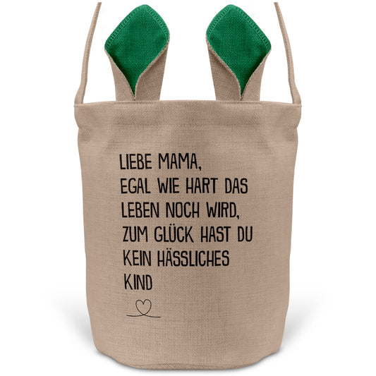 22Feels® Mama Osterkorb von Tochter Mutter mit Henkel Ostergeschenk Tragetasche Ostern Deko Osternest Körbchen Hasenohren (Beige/Grün)-Ostern Tragetasche-22Feels