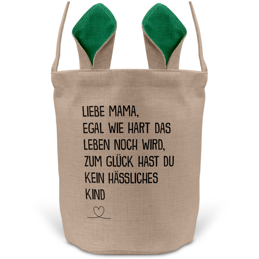 22Feels® Mama Osterkorb von Tochter Mutter mit Henkel Ostergeschenk Tragetasche Ostern Deko Osternest Körbchen Hasenohren (Beige/Grün)-Ostern Tragetasche-22Feels