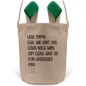 22Feels® Mama Osterkorb von Tochter Mutter mit Henkel Ostergeschenk Tragetasche Ostern Deko Osternest Körbchen Hasenohren (Beige/Grün)-Ostern Tragetasche-22Feels