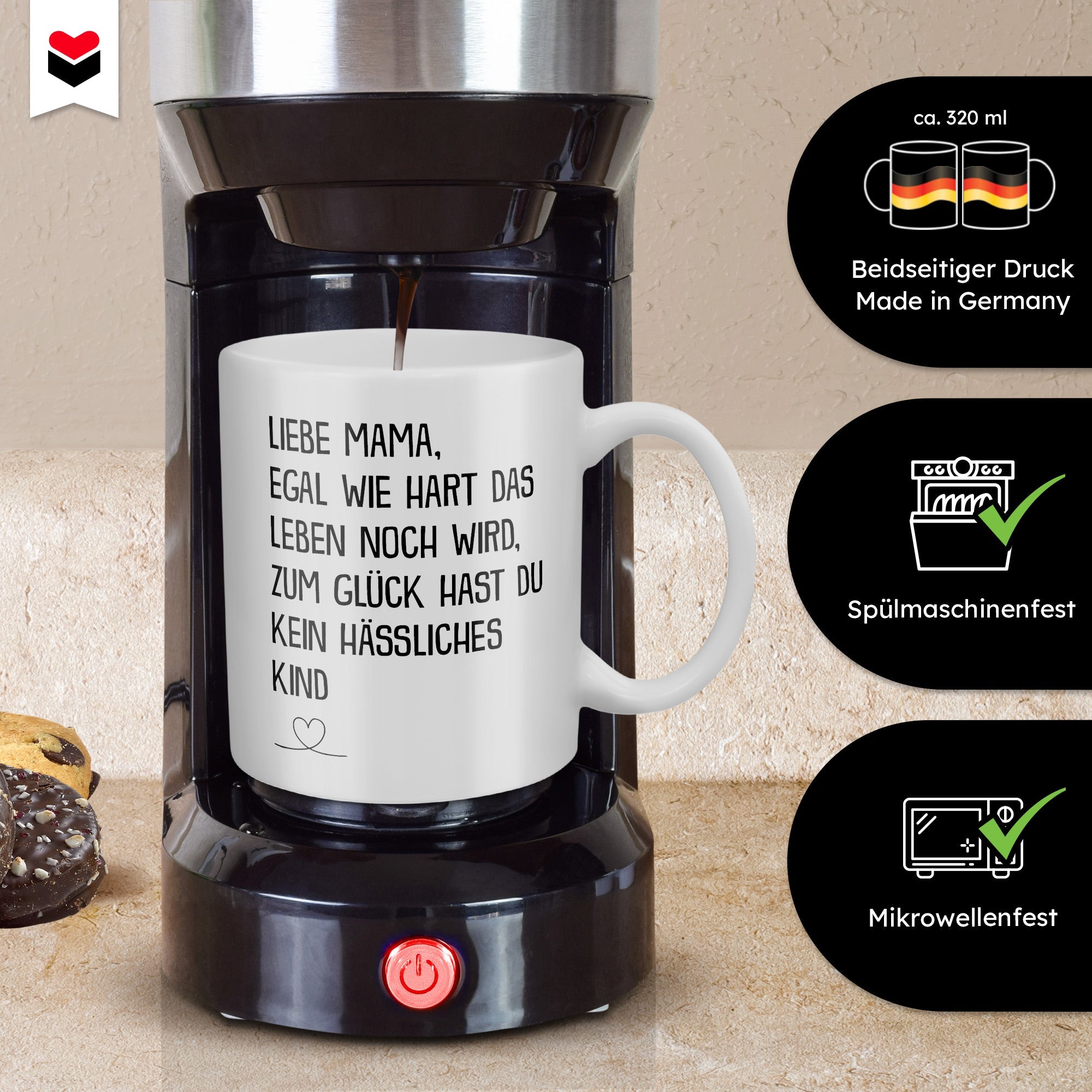 22Feels® Geschenk für Mamas - Tasse mit Spruch: Egal Wie Hart (Weiss, 320ml)-Weisse Tasse 320ml-22Feels
