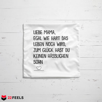 22Feels® Mama Geschenk vom Sohn - Kissen mit Spruch (Weiss 40x40cm)-Kissen Weiss 40x40-22Feels