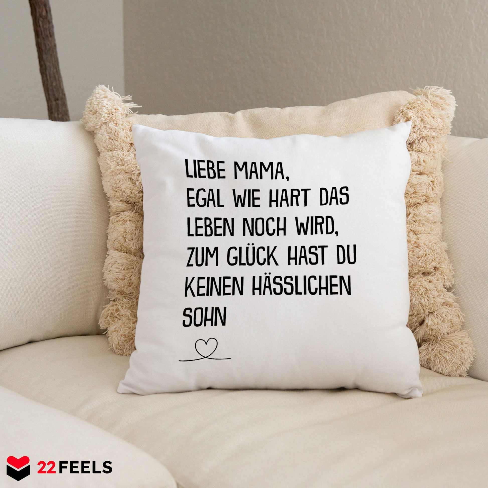 22Feels® Mama Geschenk vom Sohn - Kissen mit Spruch (Weiss 40x40cm)-Kissen Weiss 40x40-22Feels