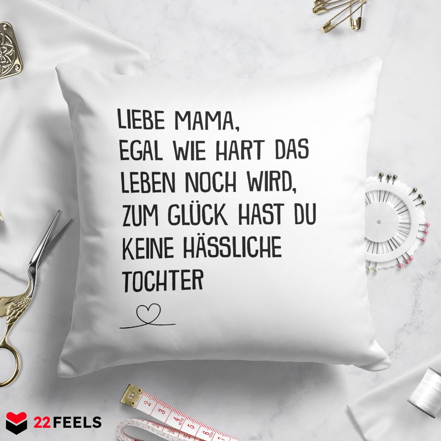 22Feels® Mama Geschenk von der Tochter - Kissen mit Spruch (Weiss 40x40cm)-Kissen Weiss 40x40-22Feels
