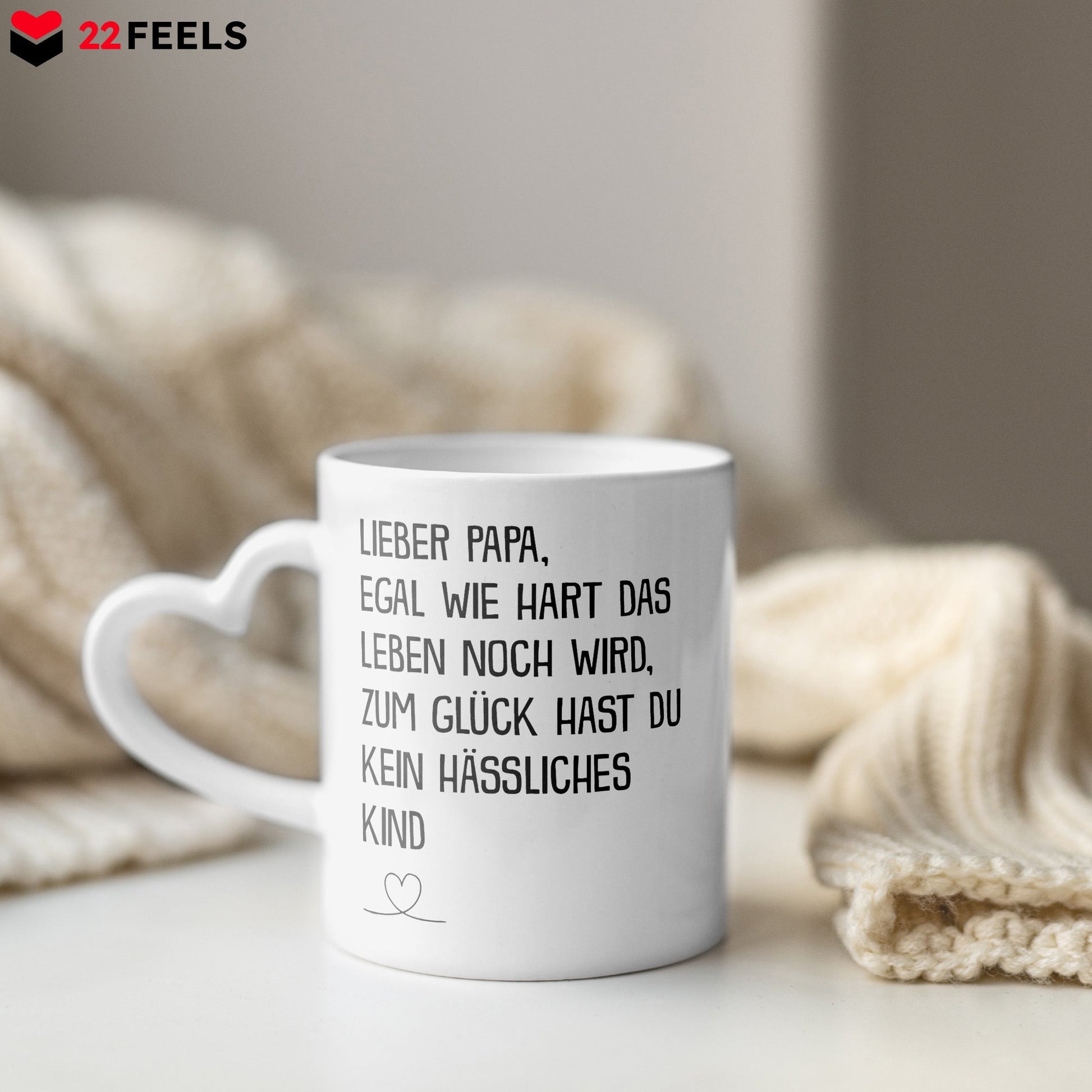 22Feels® Geschenk für Papas - Tasse mit Spruch (Herzhenkel, Weiss, 320ml)-Tasse Weiss Herzhenkel 320ml-22Feels