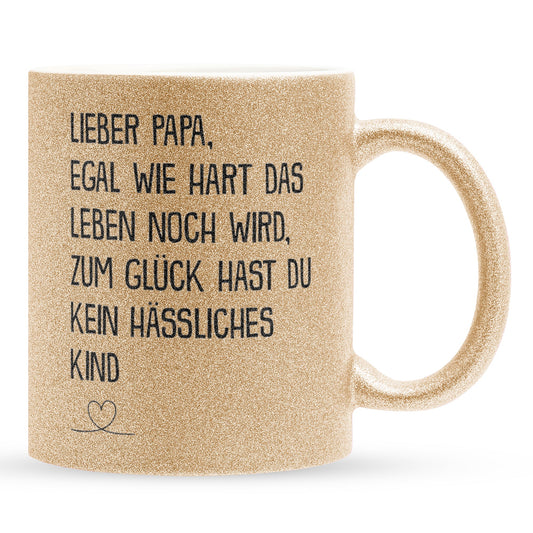 22Feels® Papa Geschenk - Glitzertasse mit Spruch (Gold, 320ml)-Glitzertasse Gold 320ml-22Feels
