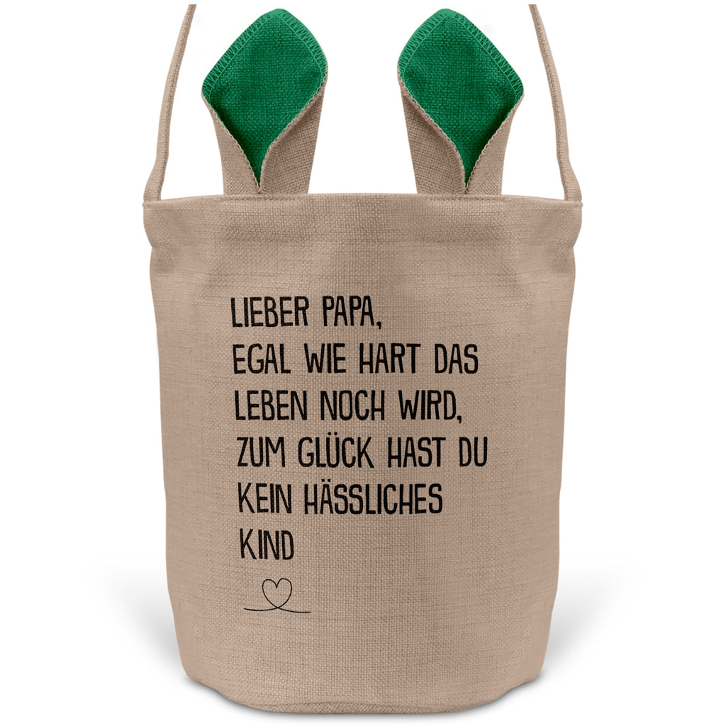 22Feels® Papa Osterkorb Vater mit Henkel Ostergeschenk Tragetasche Ostern Deko Osternest Körbchen Hasenohren (Beige/Grün)-Ostern Tragetasche-22Feels