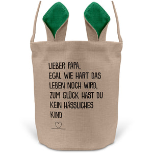 22Feels® Papa Osterkorb Vater mit Henkel Ostergeschenk Tragetasche Ostern Deko Osternest Körbchen Hasenohren (Beige/Grün)-Ostern Tragetasche-22Feels