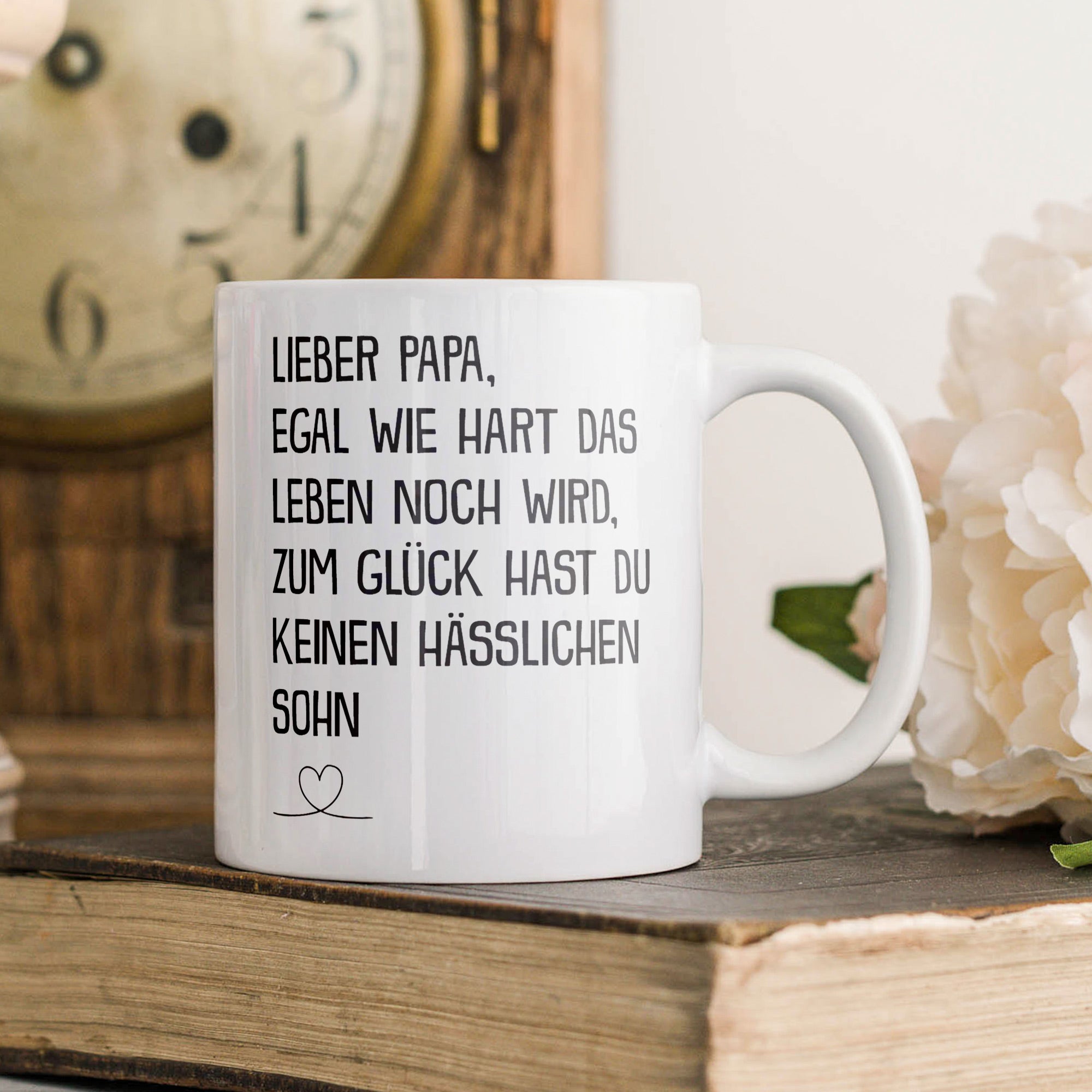 22Feels® Geschenk für Papa von Sohn - Tasse mit Spruch: Egal Wie Hart (Weiss, 320ml)-Weisse Tasse 320ml-22Feels