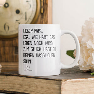 22Feels® Geschenk für Papa von Sohn - Tasse mit Spruch: Egal Wie Hart (Weiss, 320ml)-Weisse Tasse 320ml-22Feels