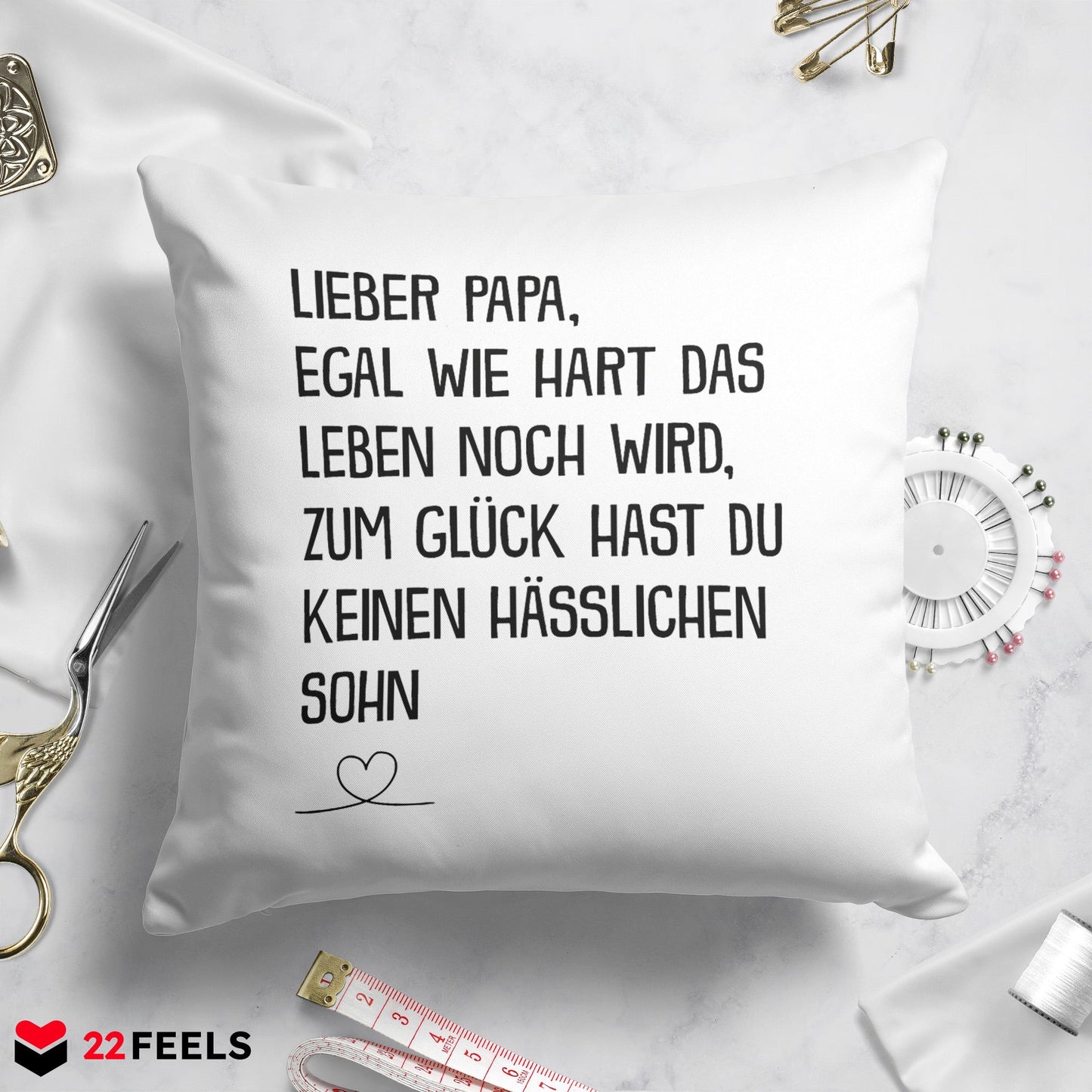 22Feels® Papa Geschenk vom Sohn - Kissen mit Spruch (Weiss 40x40cm)-Kissen Weiss 40x40-22Feels