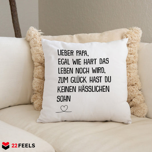 22Feels® Papa Geschenk vom Sohn - Kissen mit Spruch (Weiss 40x40cm)-Kissen Weiss 40x40-22Feels