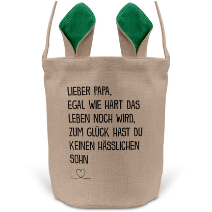 22Feels® Papa Osterkorb von Sohn Vater mit Henkel Ostergeschenk Tragetasche Ostern Deko Osternest Körbchen Hasenohren (Beige/Grün)-Ostern Tragetasche-22Feels