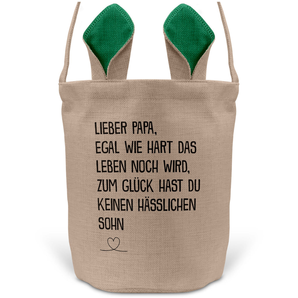 22Feels® Papa Osterkorb von Sohn Vater mit Henkel Ostergeschenk Tragetasche Ostern Deko Osternest Körbchen Hasenohren (Beige/Grün)-Ostern Tragetasche-22Feels