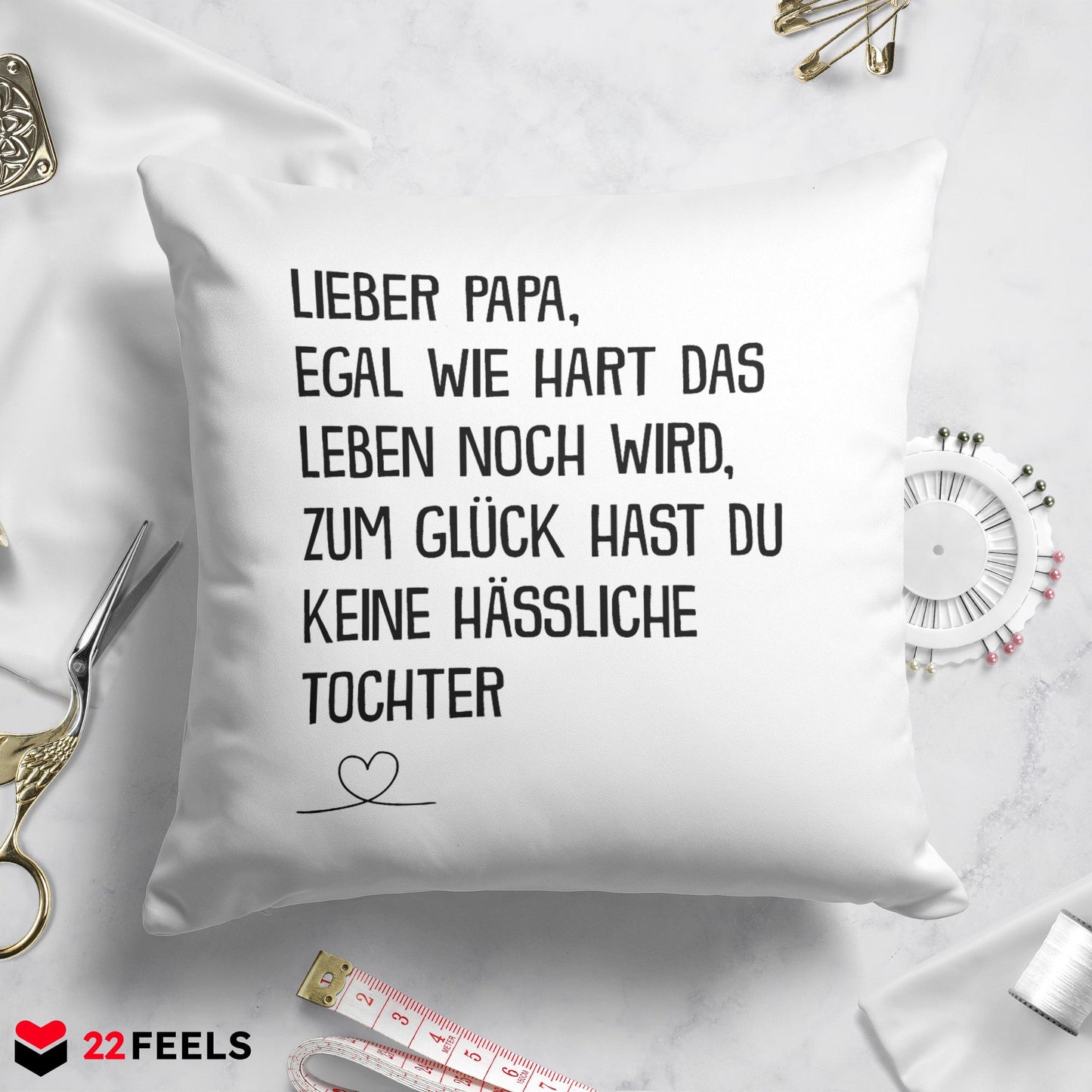 22Feels® Papa Geschenk von der Tochter - Kissen mit Spruch (Weiss 40x40cm)-Kissen Weiss 40x40-22Feels
