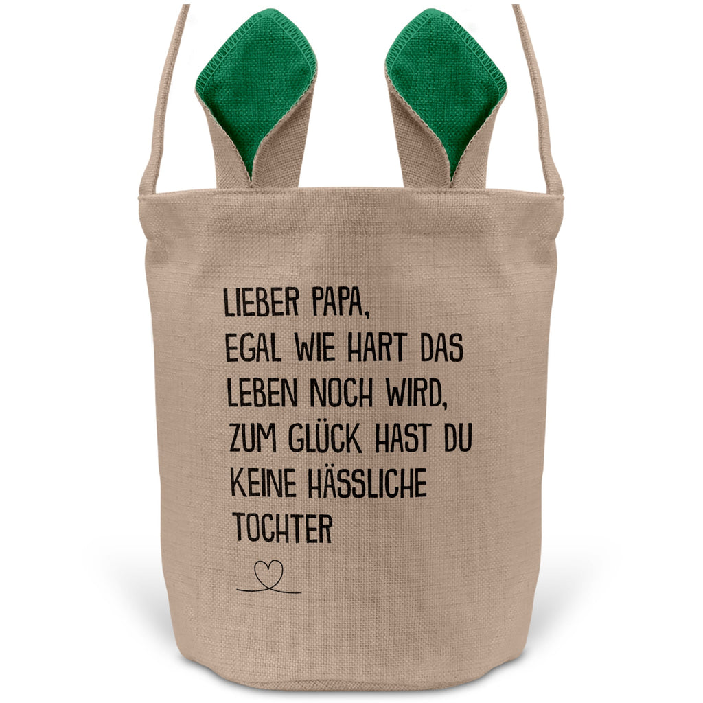 22Feels® Papa Osterkorb von Tochter Vater mit Henkel Ostergeschenk Tragetasche Ostern Deko Osternest Körbchen Hasenohren (Beige/Grün)-Ostern Tragetasche-22Feels