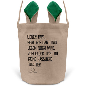 22Feels® Papa Osterkorb von Tochter Vater mit Henkel Ostergeschenk Tragetasche Ostern Deko Osternest Körbchen Hasenohren (Beige/Grün)-Ostern Tragetasche-22Feels