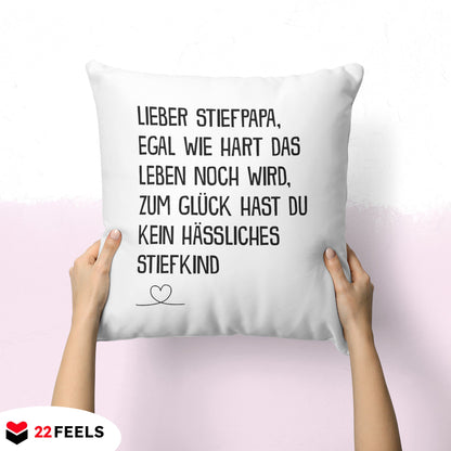 22Feels® Stiefvater Geschenk - Kissen mit Spruch (Weiss 40x40cm)-Kissen Weiss 40x40-22Feels