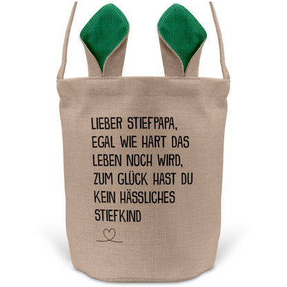 22Feels® Stiefpapa Stiefvater Osterkorb mit Henkel Ostergeschenk Tragetasche Ostern Deko Osternest Körbchen Hasenohren (Beige/Grün)-Ostern Tragetasche-22Feels