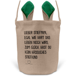 22Feels® Stiefpapa Stiefvater Osterkorb mit Henkel Ostergeschenk Tragetasche Ostern Deko Osternest Körbchen Hasenohren (Beige/Grün)-Ostern Tragetasche-22Feels