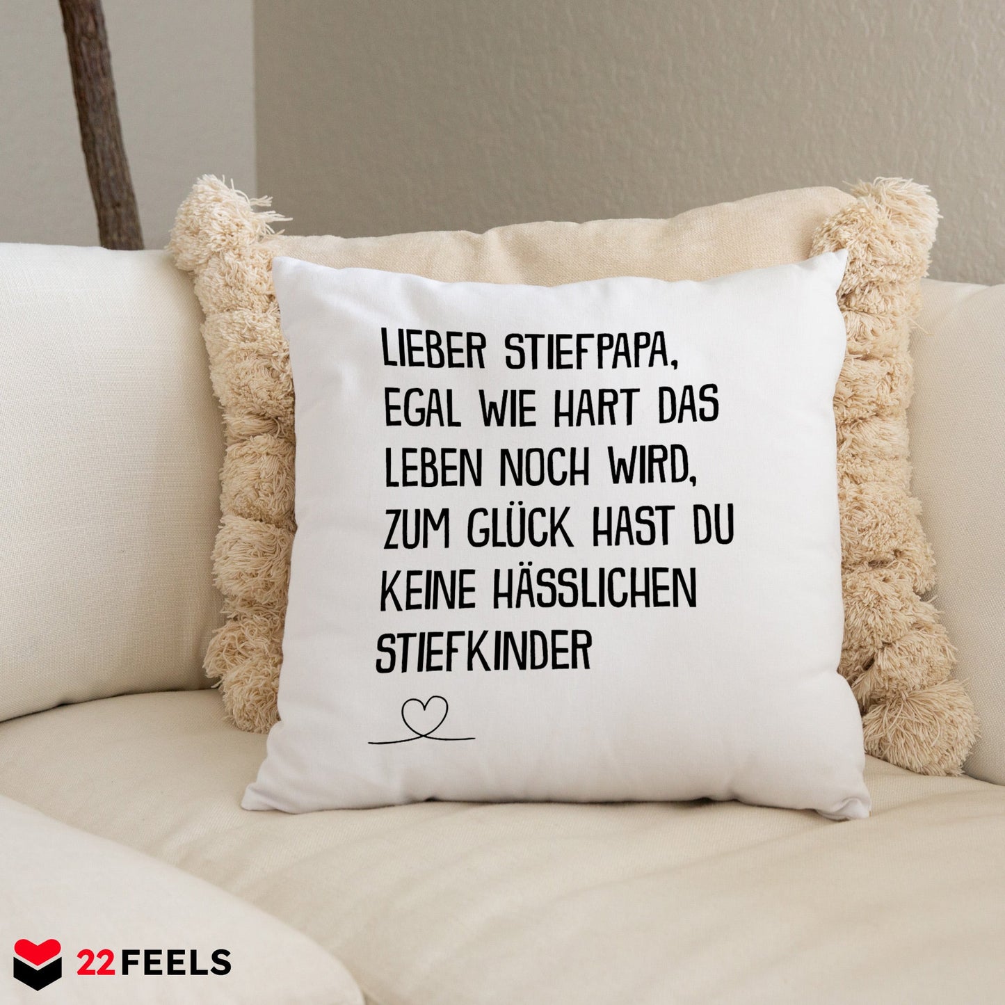 22Feels® Stiefvater Geschenk - Kissen mit Spruch (Weiss 40x40cm)-Kissen Weiss 40x40-22Feels