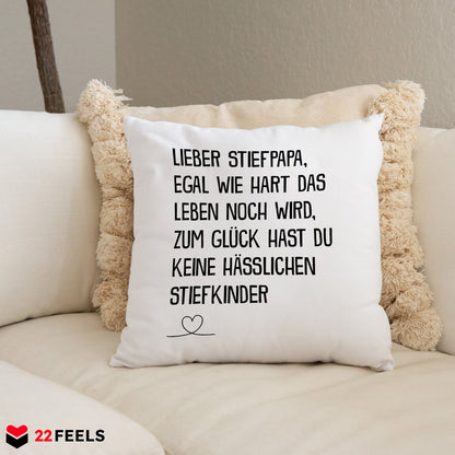 22Feels® Stiefvater Geschenk - Kissen mit Spruch (Weiss 40x40cm)-Kissen Weiss 40x40-22Feels
