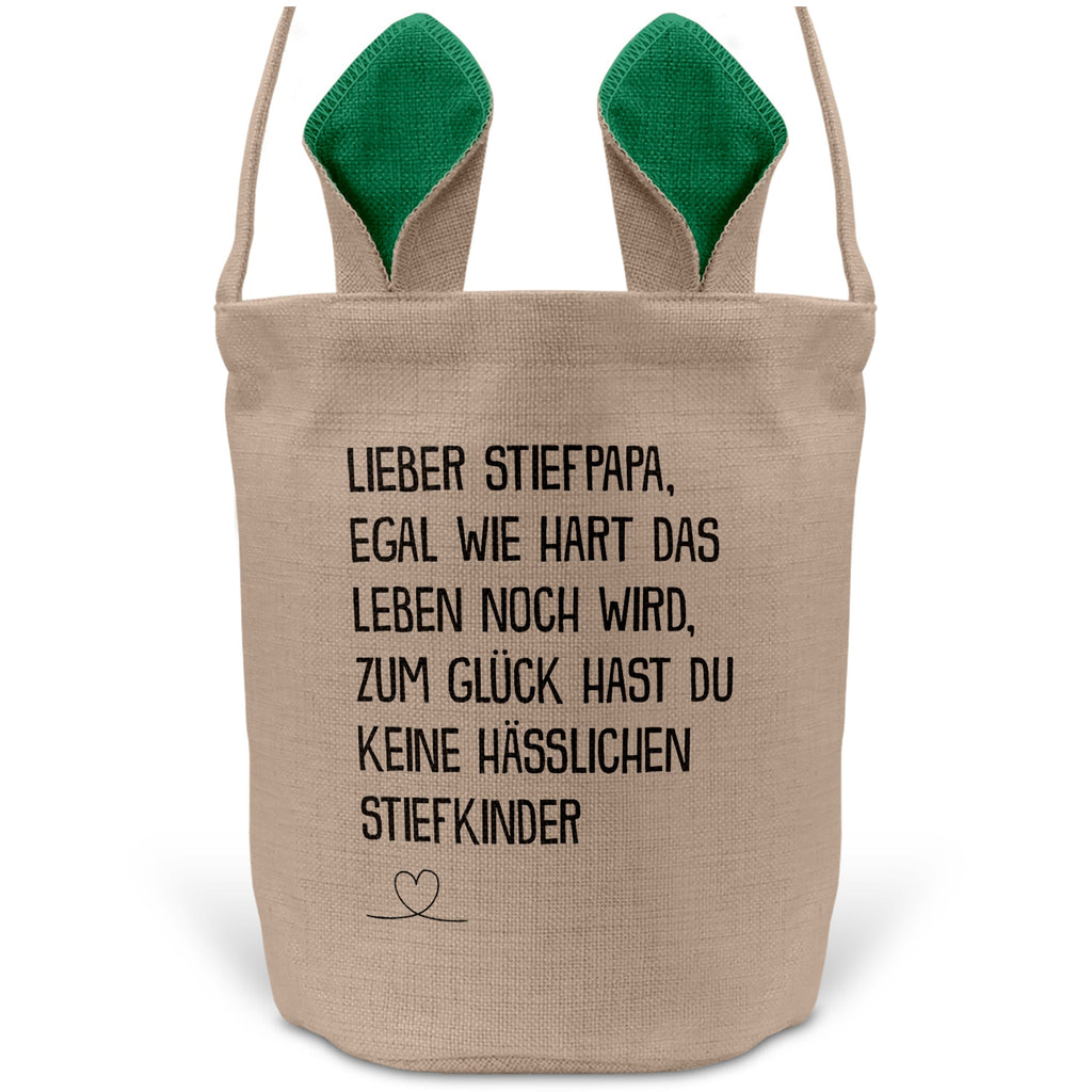 22Feels® Stiefpapa Stiefvater Osterkorb mit Henkel Ostergeschenk Tragetasche Ostern Deko Osternest Körbchen Hasenohren (Beige/Grün)-Ostern Tragetasche-22Feels