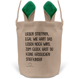 22Feels® Stiefpapa Stiefvater Osterkorb mit Henkel Ostergeschenk Tragetasche Ostern Deko Osternest Körbchen Hasenohren (Beige/Grün)-Ostern Tragetasche-22Feels